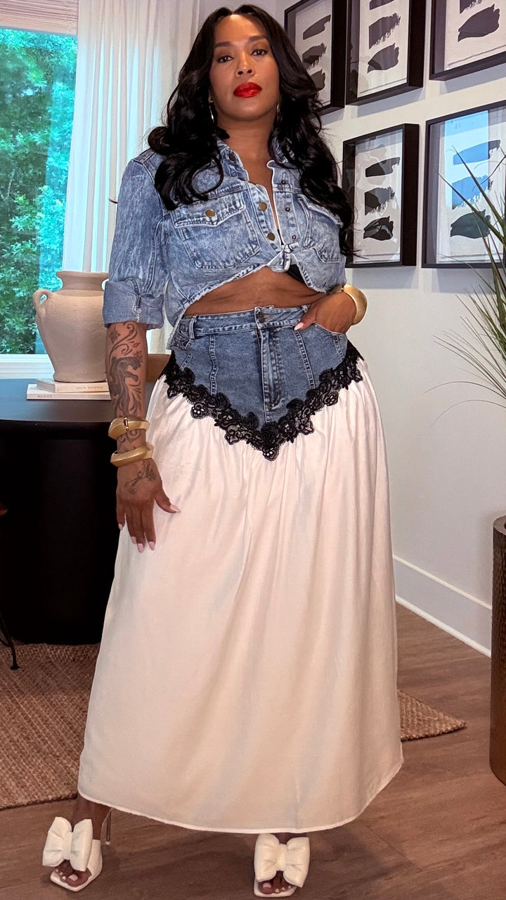 Denim Contrast Maxi Skirt