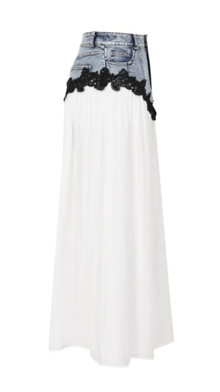 Denim Contrast Maxi Skirt