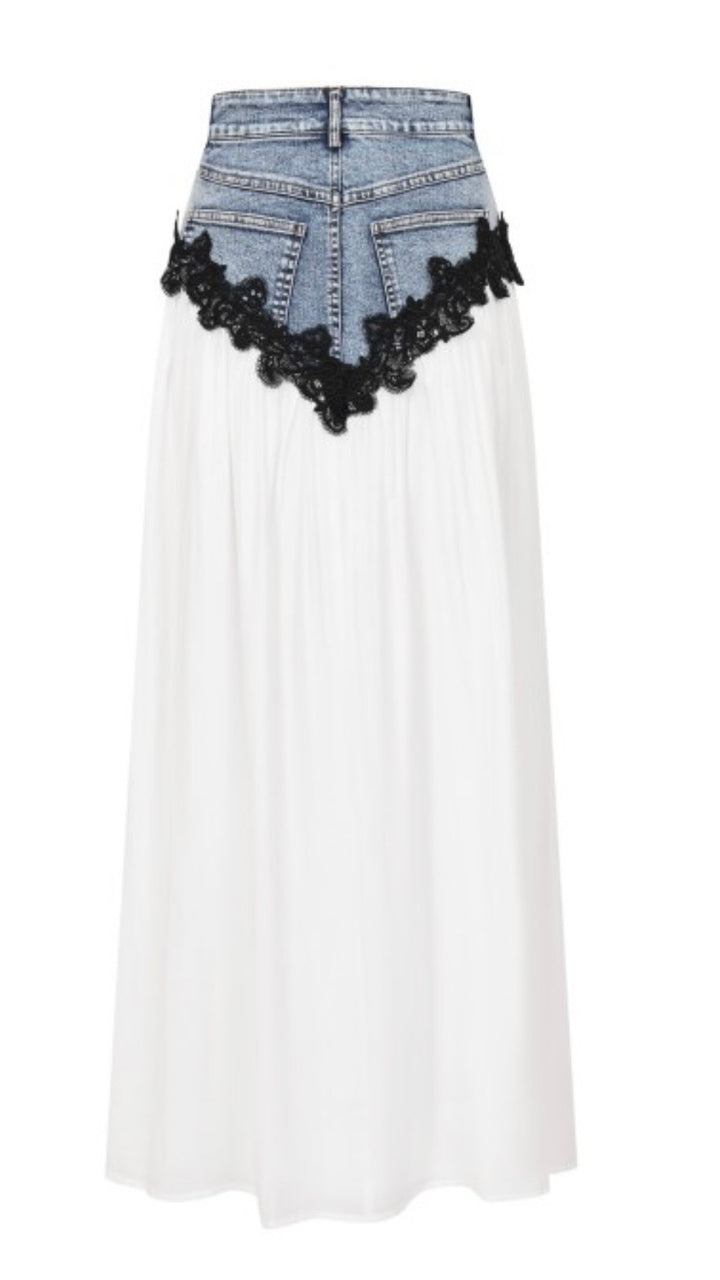 Denim Contrast Maxi Skirt