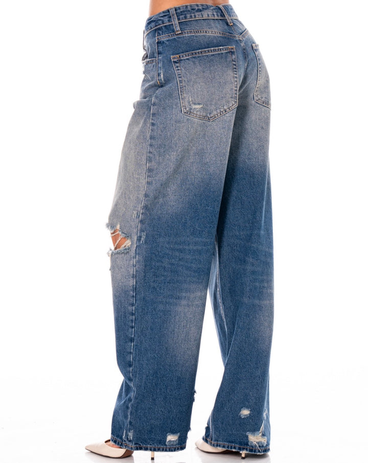 Distressed Wide-Leg Jeans