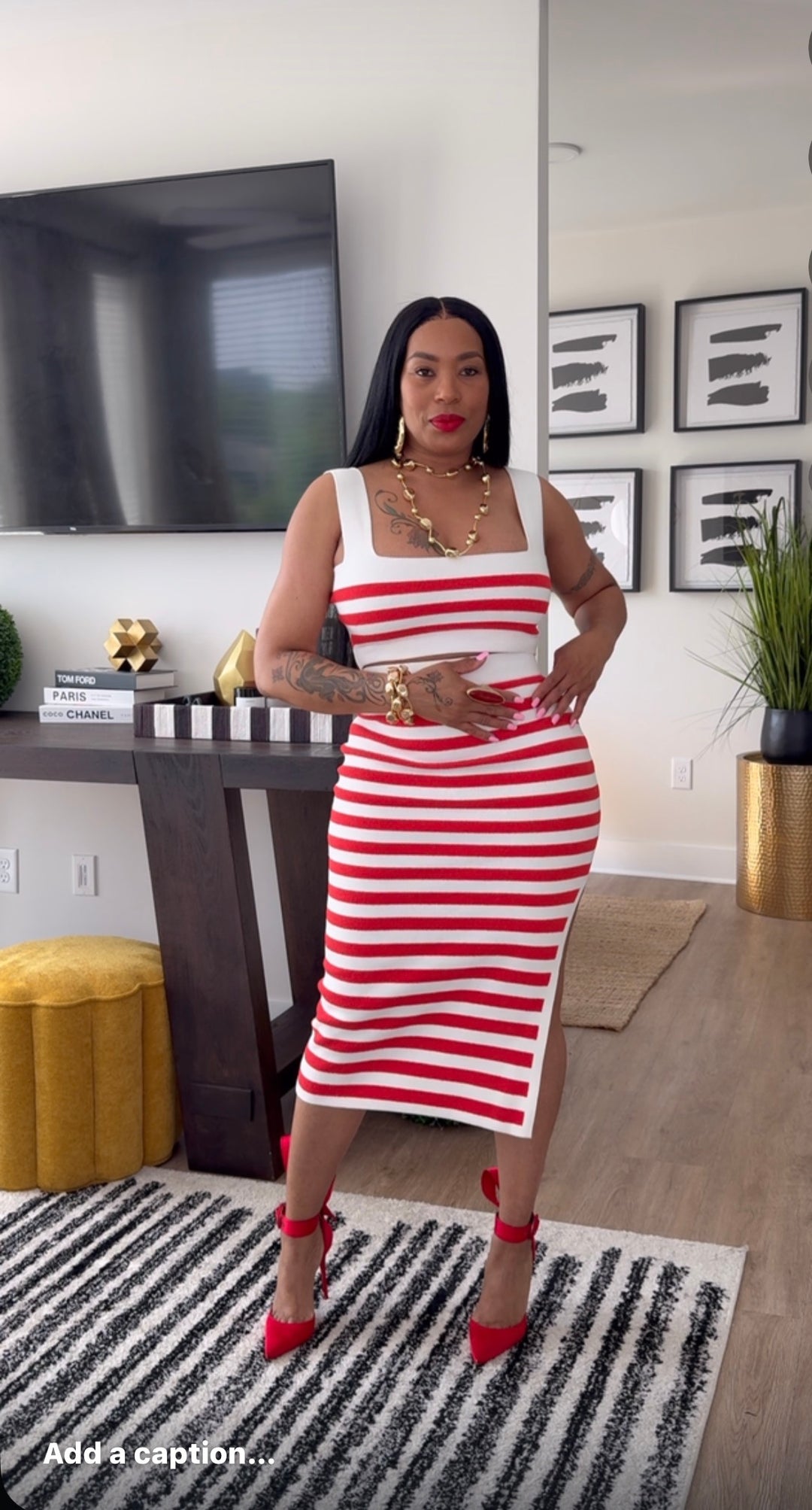 Striped Top and Midi Skirt Set ￼