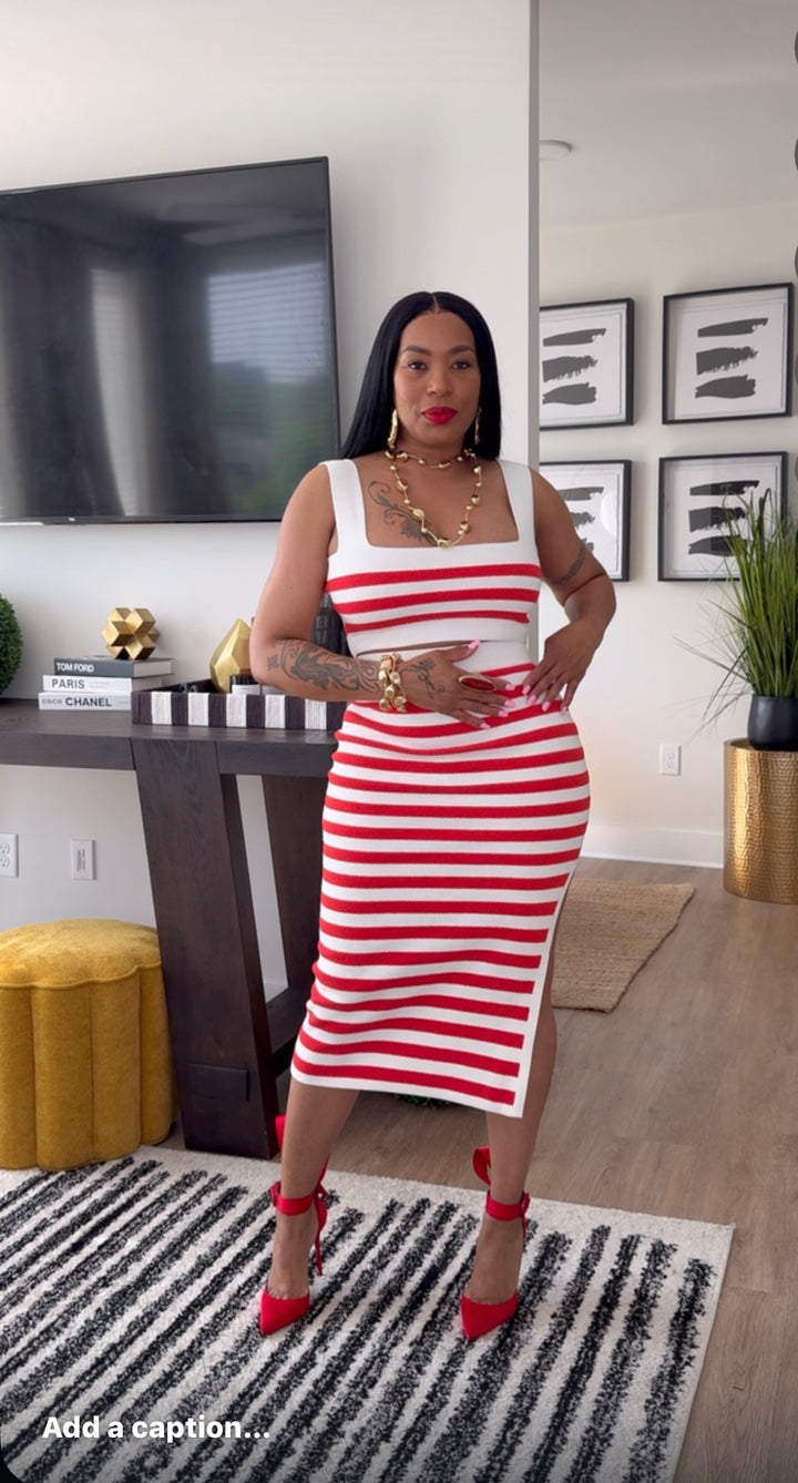 Striped Top and Midi Skirt Set ￼