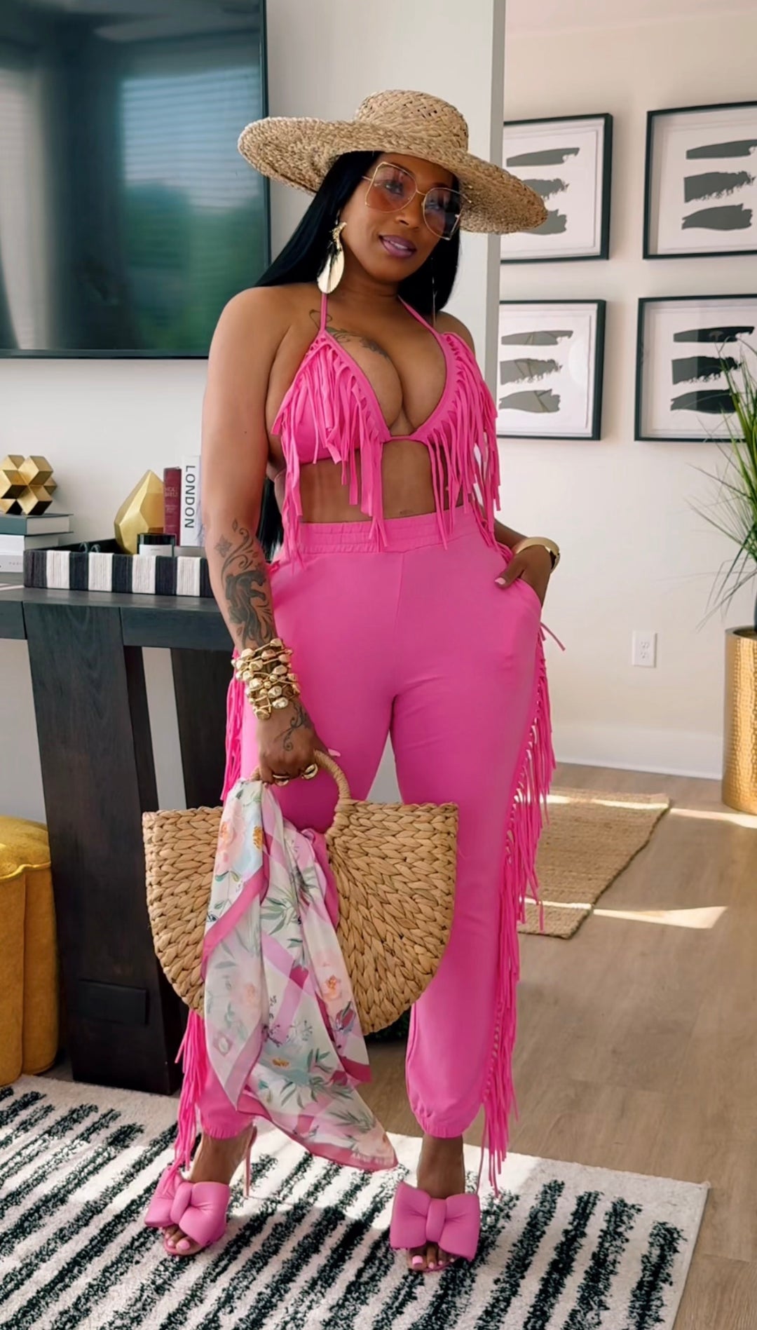 Pink Fringed Jogger Set