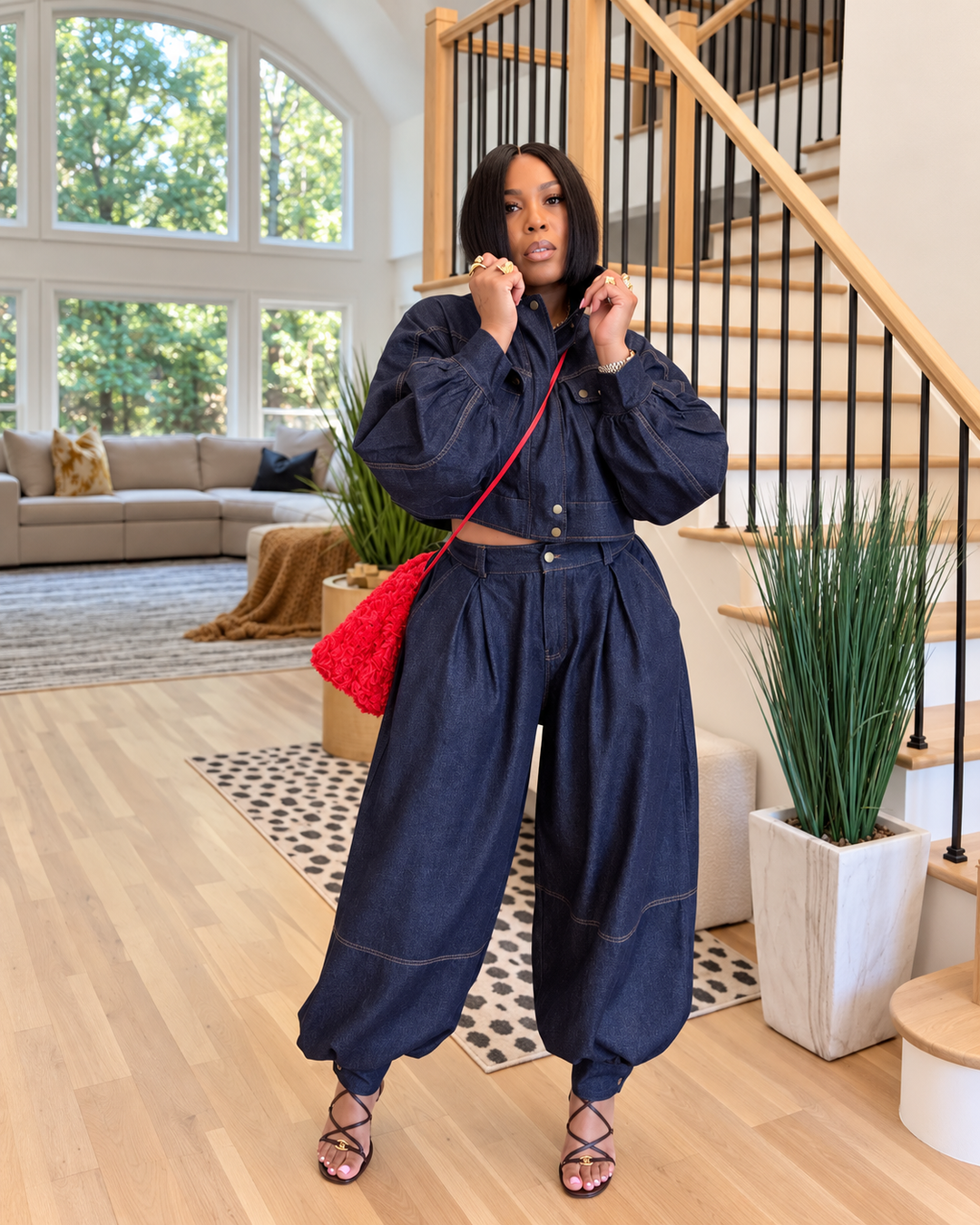 Denim Balloon Pant Set