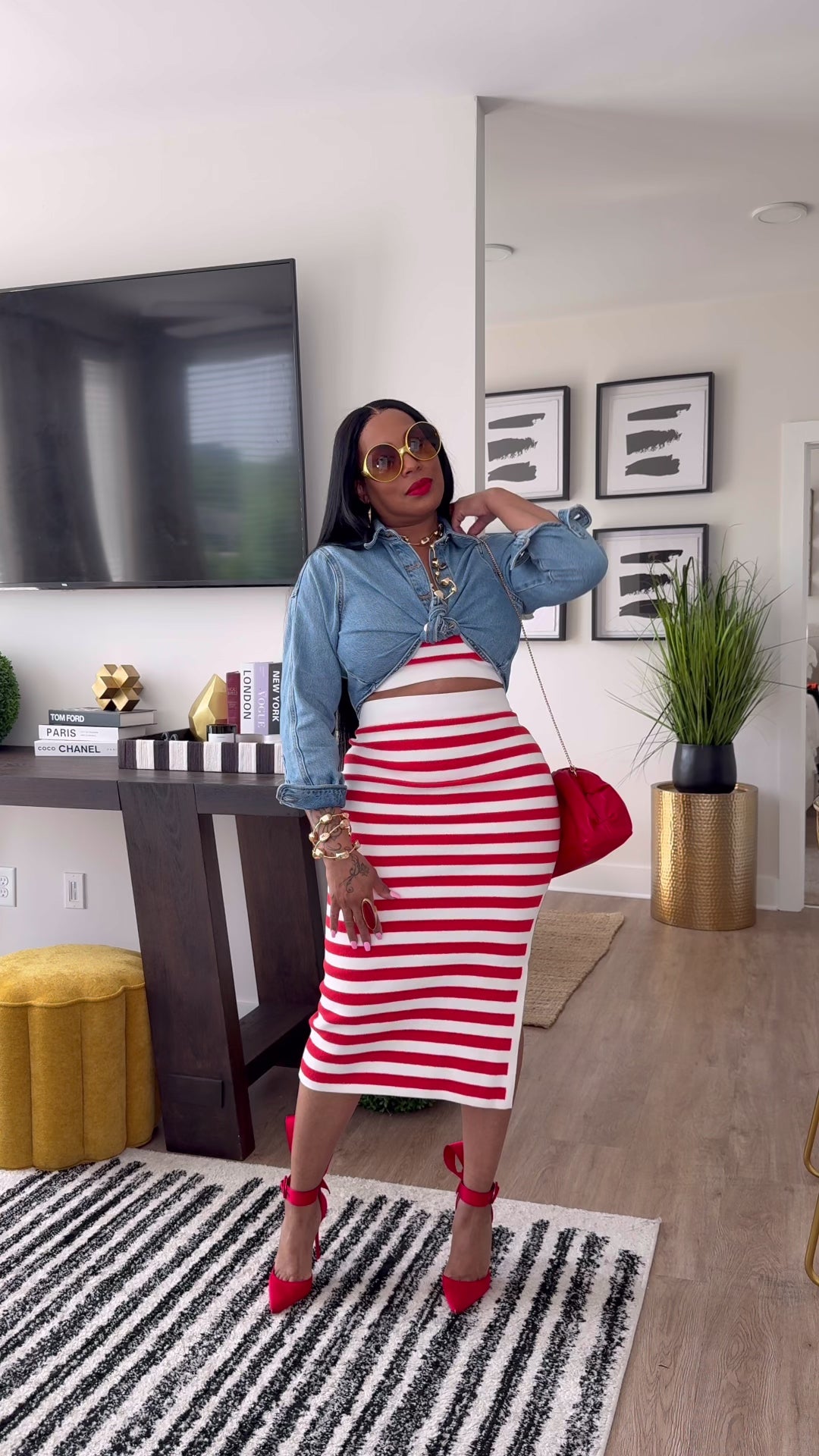 Striped Top and Midi Skirt Set ￼