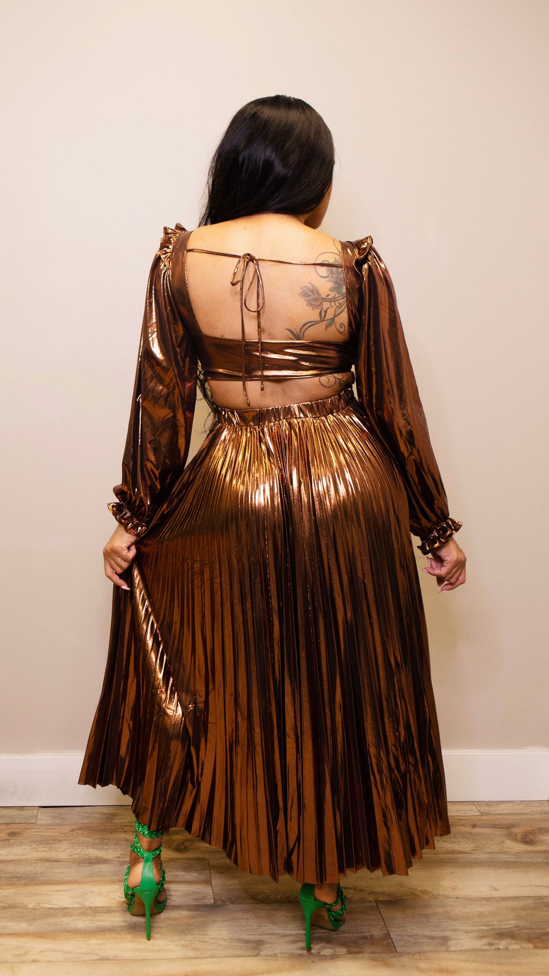 Gold Metallic Ruffled Skirt & Top