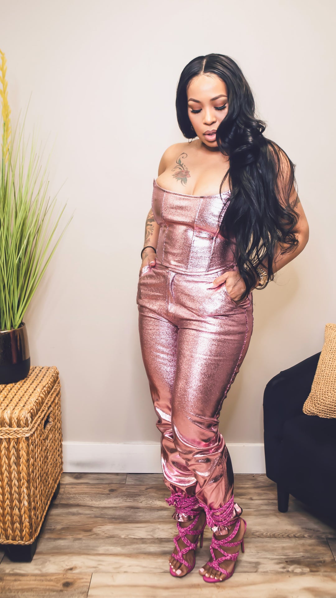 Metallic Pink Tube Top & Pants