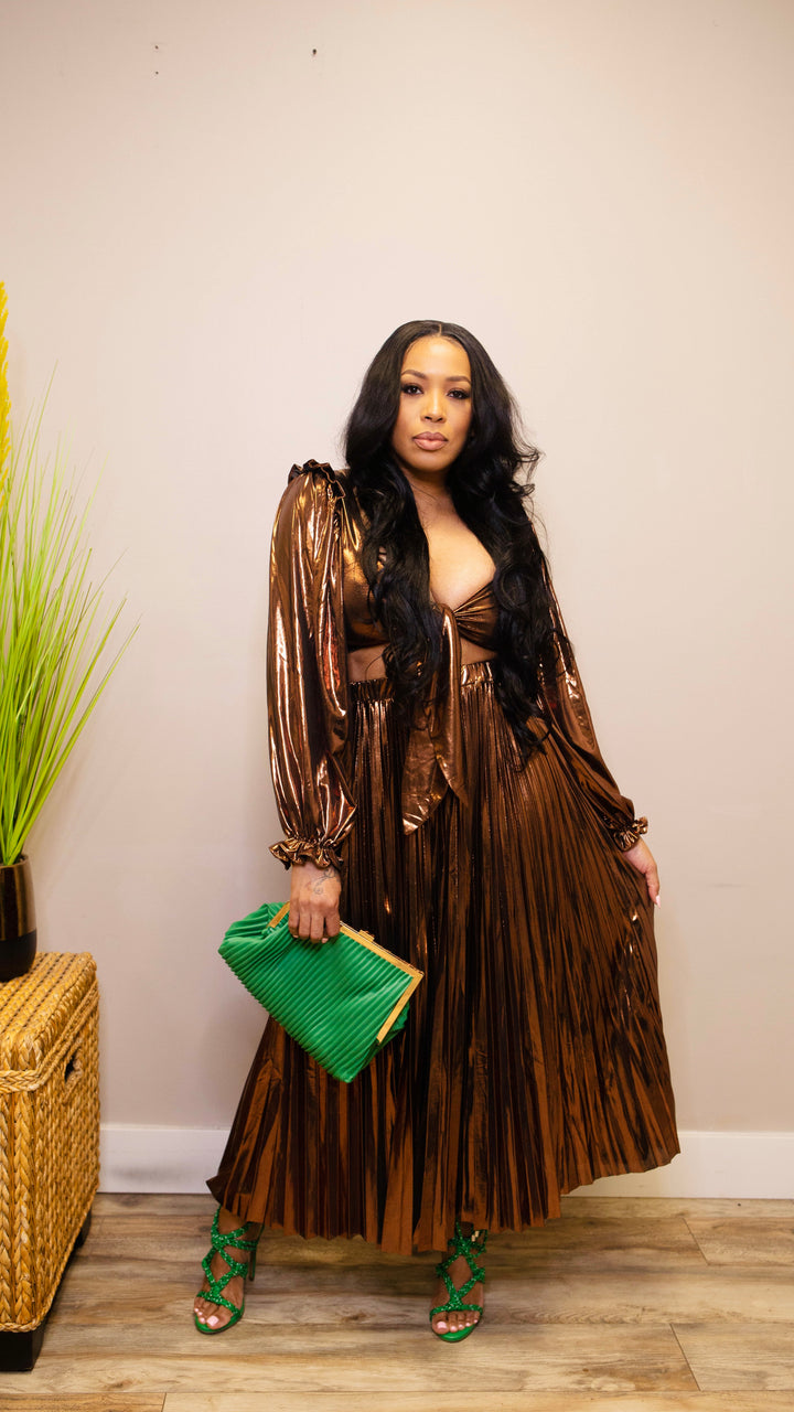 Gold Metallic Ruffled Skirt & Top